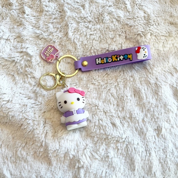 Sanrio Hello Kitty In A Purple & White Dress Keychain Bag Accessory Wristlet - Picture 1 of 2